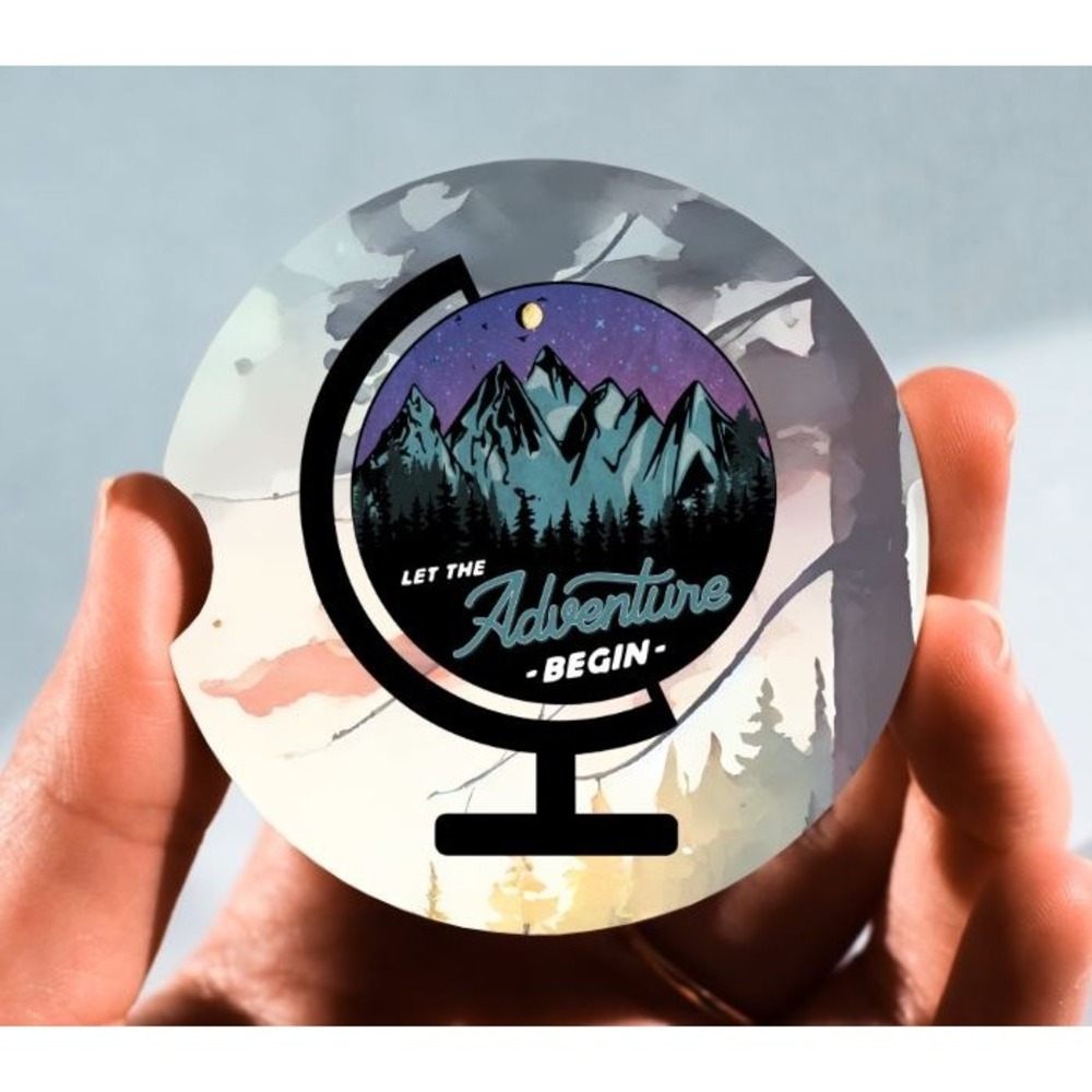 Set of 2 Car Coasters, Let The Adventure Begin Car Coaster, Neoprene Car Coaster